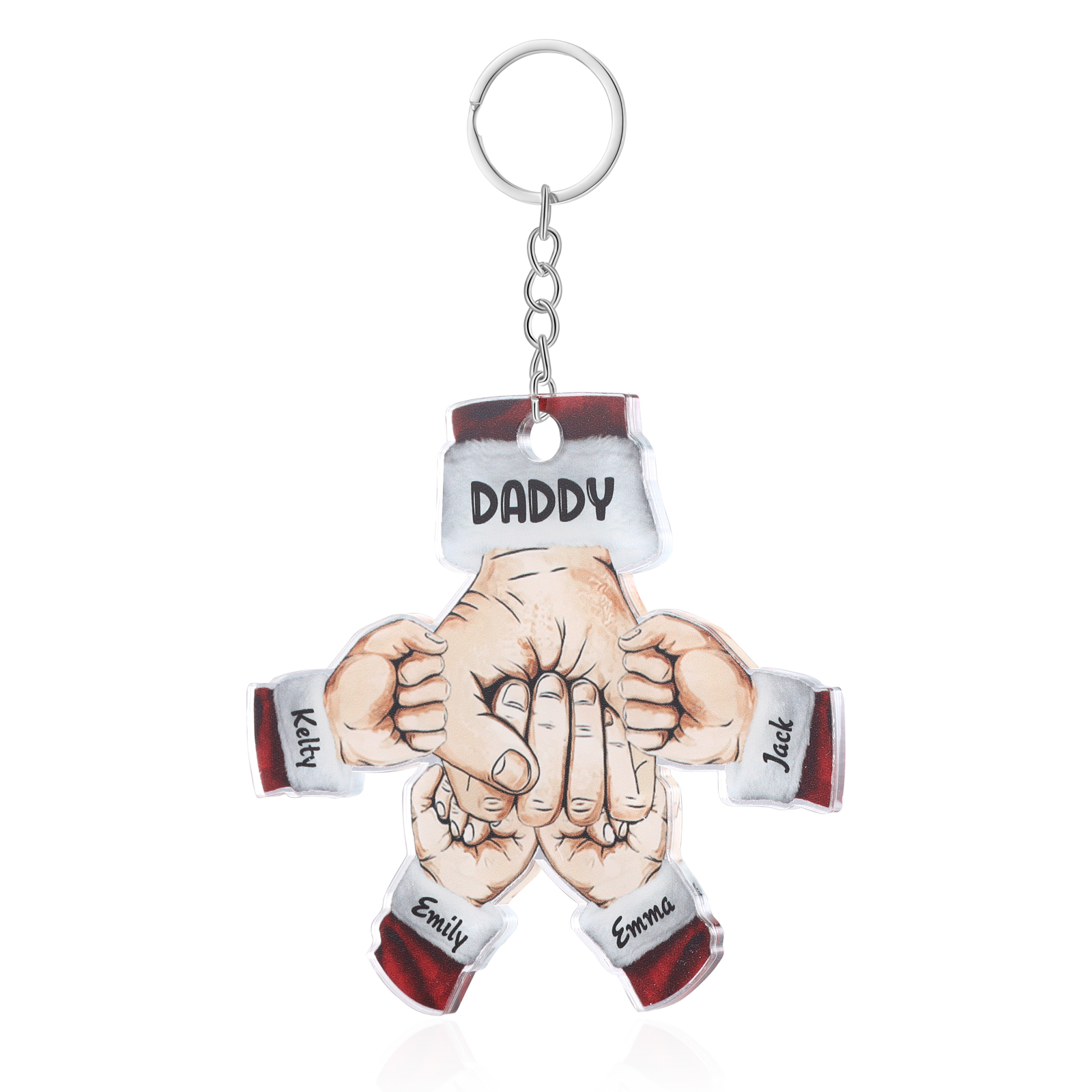 Acrylic Fist Bump Keychain Custom 4 Names & 1 Text Hanging Ornaments Personalised Christmas Keyring for Dad/Grandpa