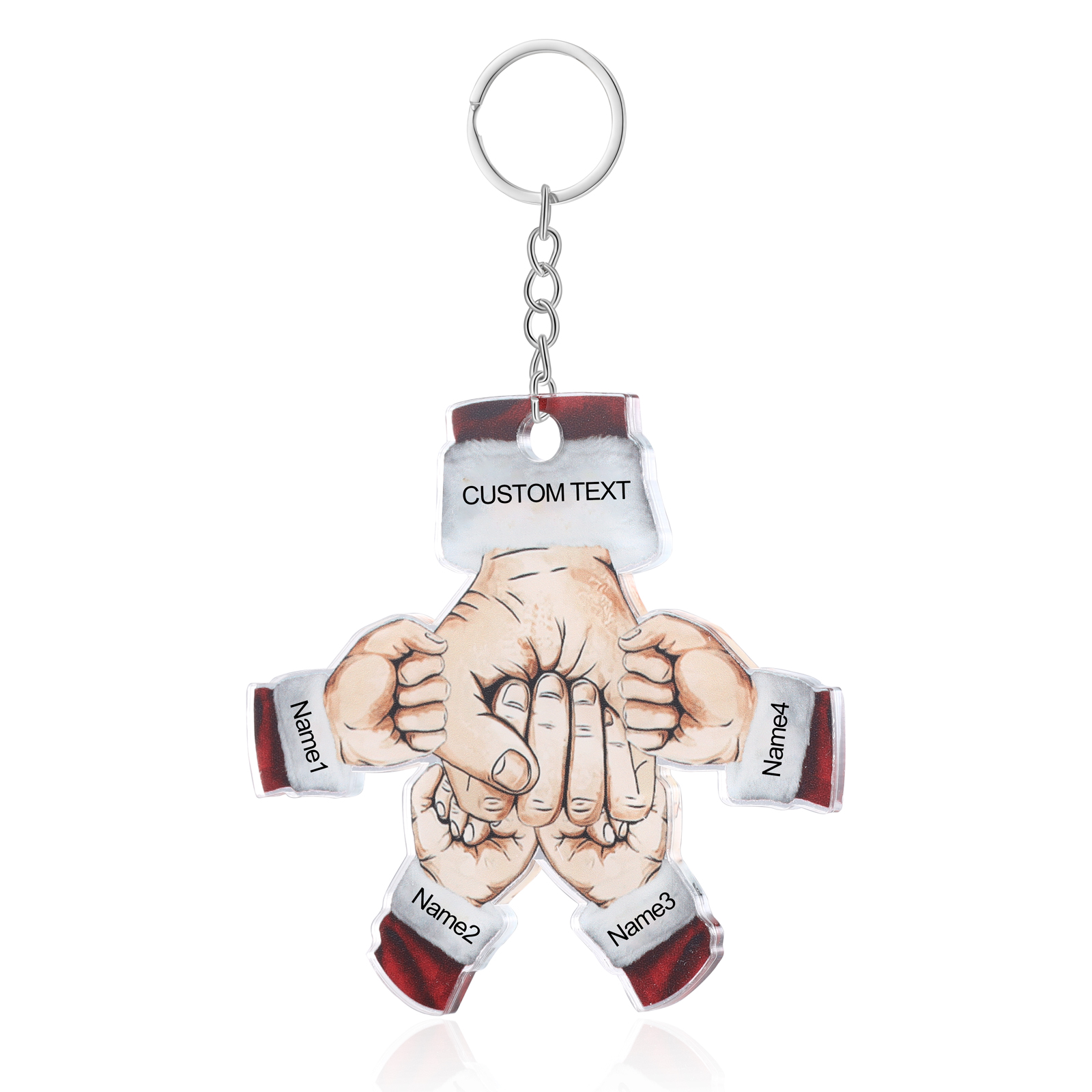 Acrylic Fist Bump Keychain Custom 4 Names & 1 Text Hanging Ornaments Personalised Christmas Keyring for Dad/Grandpa