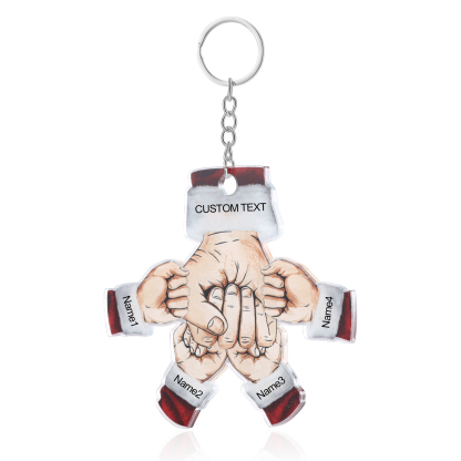 Acrylic Fist Bump Keychain Custom 4 Names & 1 Text Hanging Ornaments Personalised Christmas Keyring for Dad/Grandpa-Jessemade AU