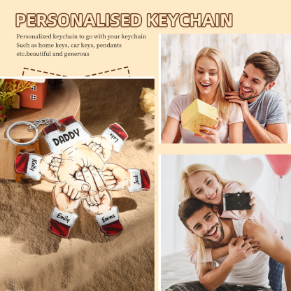 Acrylic Fist Bump Keychain Custom 5 Names & 1 Text Hanging Ornaments Personalised Christmas Keyring for Dad/Grandpa-Jessemade AU
