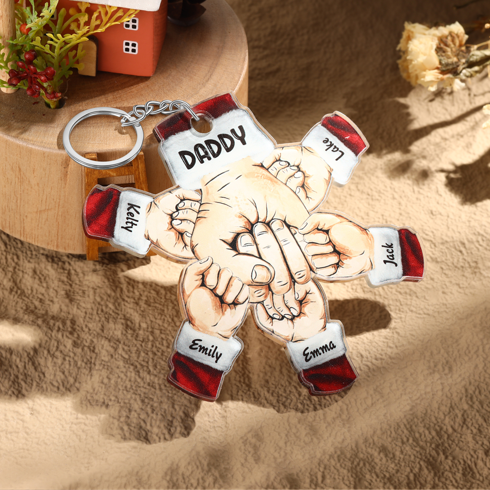 Acrylic Fist Bump Keychain Custom 5 Names & 1 Text Hanging Ornaments Personalised Christmas Keyring for Dad/Grandpa-Jessemade AU