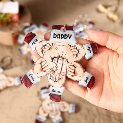 Acrylic Fist Bump Keychain Custom 5 Names & 1 Text Hanging Ornaments Personalised Christmas Keyring for Dad/Grandpa-Jessemade AU