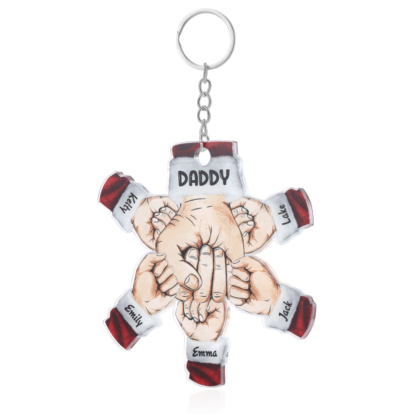 Acrylic Fist Bump Keychain Custom 5 Names & 1 Text Hanging Ornaments Personalised Christmas Keyring for Dad/Grandpa-Jessemade AU