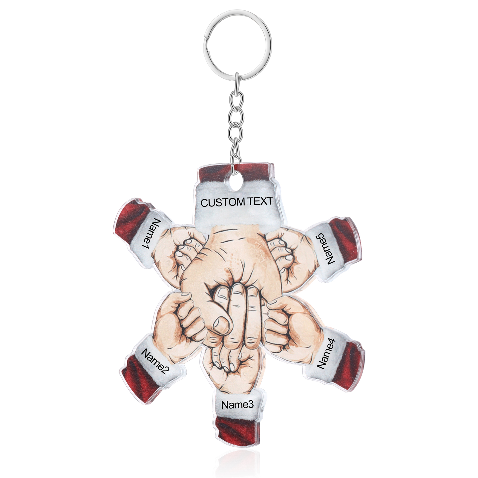 Acrylic Fist Bump Keychain Custom 5 Names & 1 Text Hanging Ornaments Personalised Christmas Keyring for Dad/Grandpa-Jessemade AU
