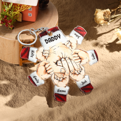 Acrylic Fist Bump Keychain Custom 6 Names & 1 Text Hanging Ornaments Personalised Christmas Keyring for Dad/Grandpa-Jessemade AU