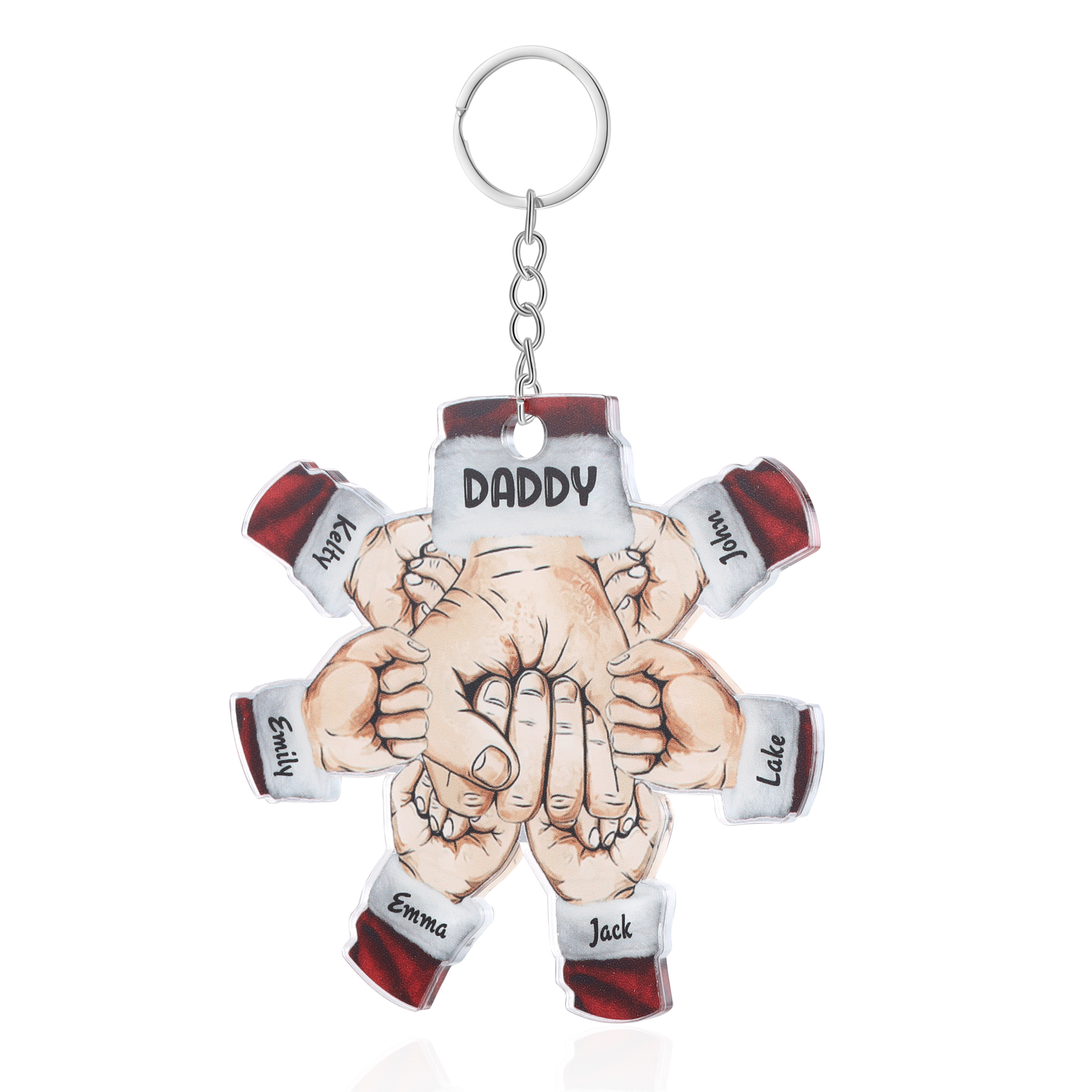 Acrylic Fist Bump Keychain Custom 6 Names & 1 Text Hanging Ornaments Personalised Christmas Keyring for Dad/Grandpa-Jessemade AU