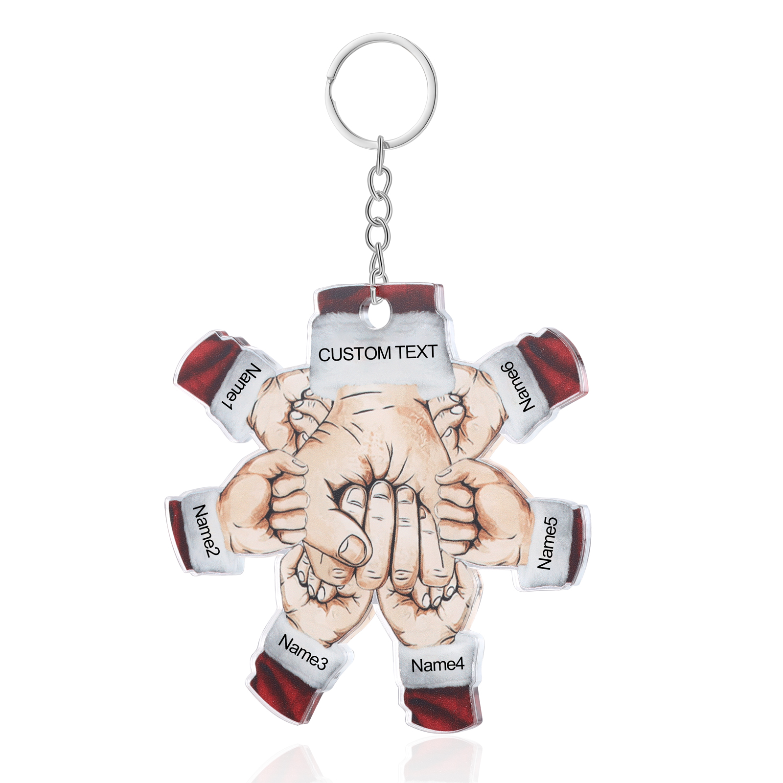 Acrylic Fist Bump Keychain Custom 6 Names & 1 Text Hanging Ornaments Personalised Christmas Keyring for Dad/Grandpa-Jessemade AU