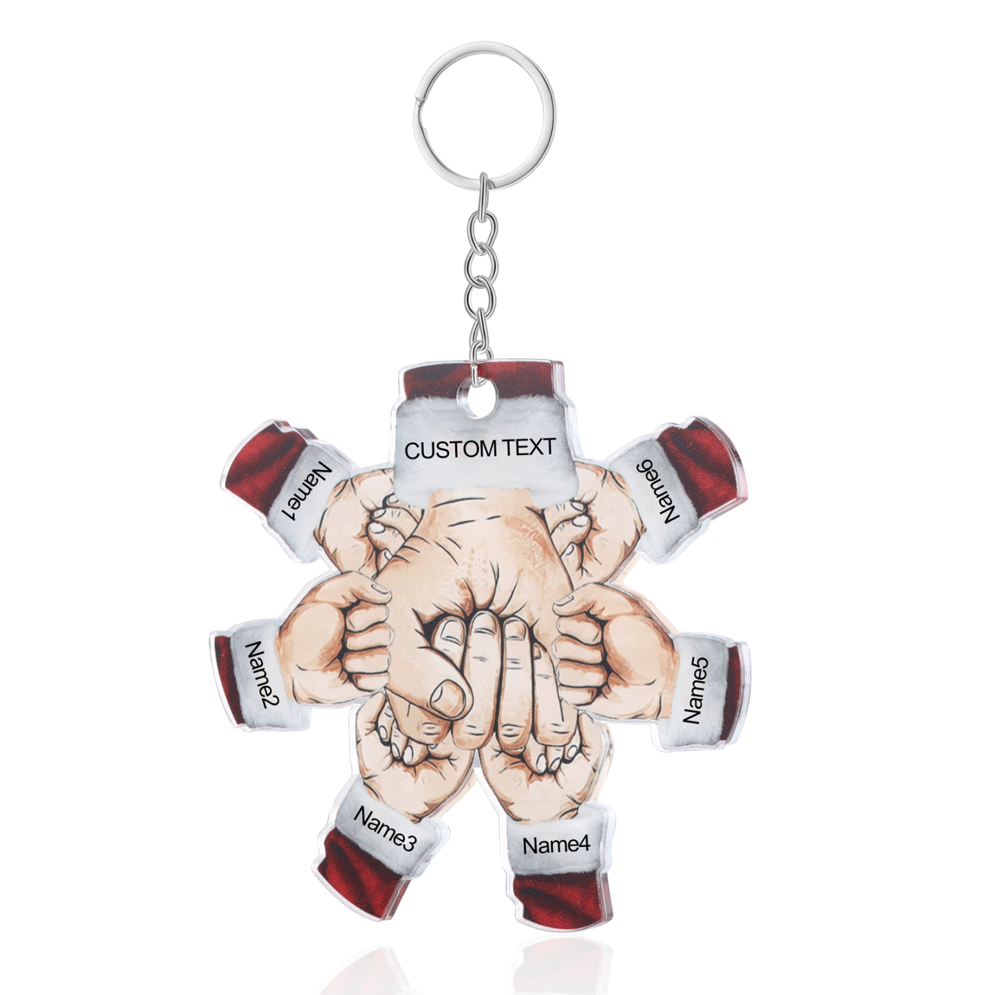 Acrylic Fist Bump Keychain Custom 6 Names & 1 Text Hanging Ornaments Personalised Christmas Keyring for Dad/Grandpa-Jessemade AU