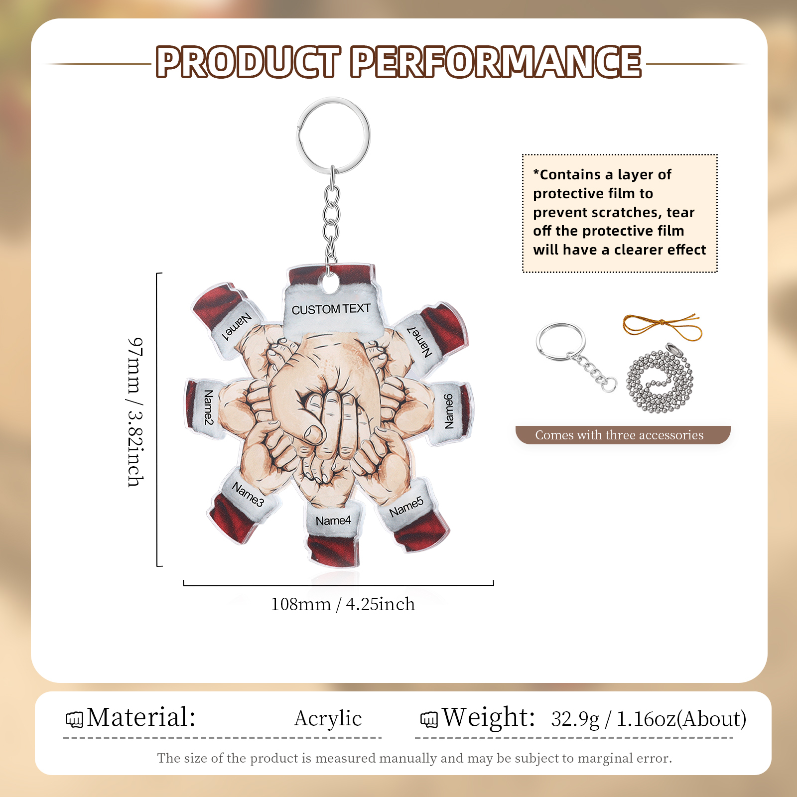 Acrylic Fist Bump Keychain Custom 7 Names & 1 Text Hanging Ornaments Personalised Christmas Keyring for Dad/Grandpa-Jessemade AU