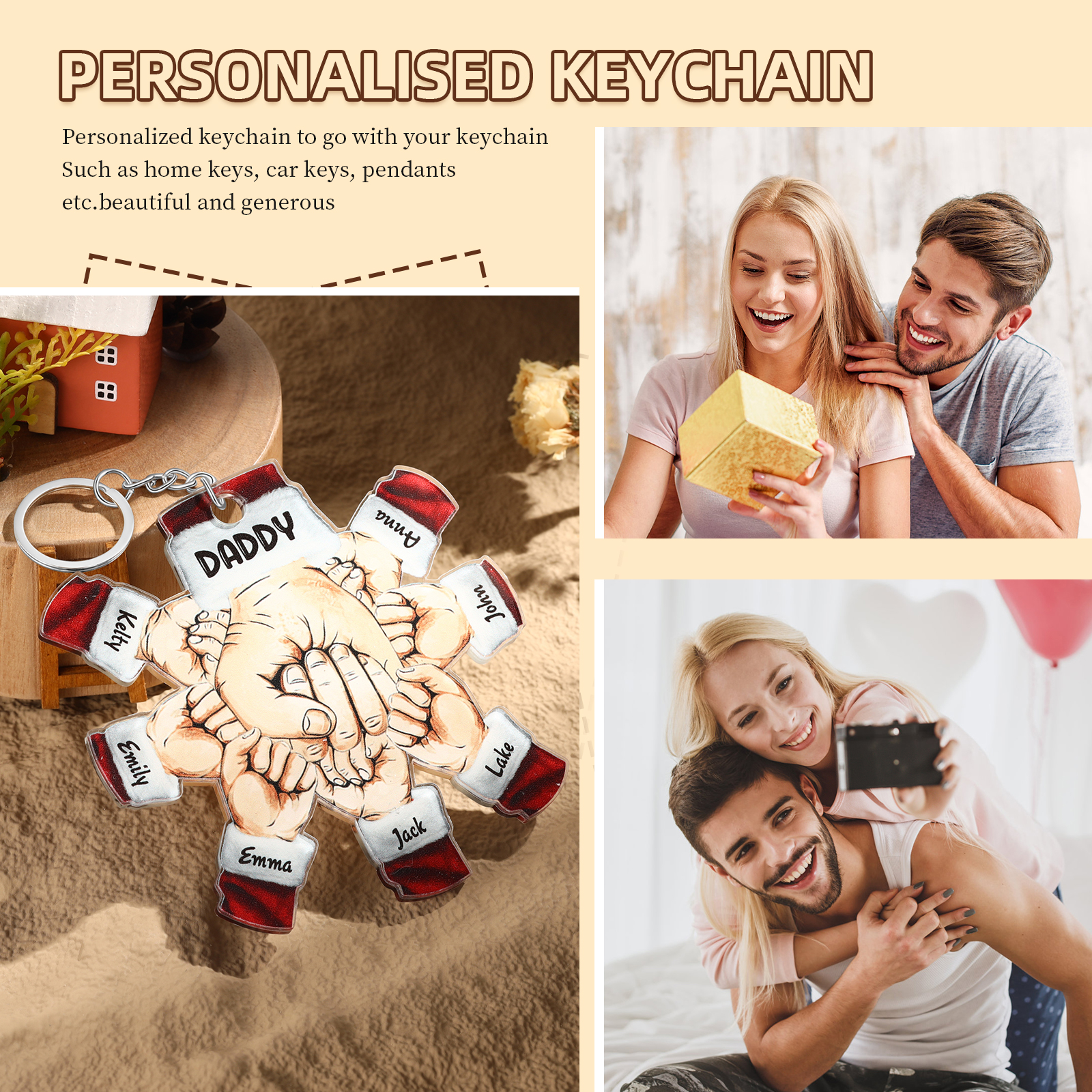 Acrylic Fist Bump Keychain Custom 7 Names & 1 Text Hanging Ornaments Personalised Christmas Keyring for Dad/Grandpa-Jessemade AU