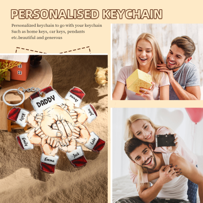 Acrylic Fist Bump Keychain Custom 7 Names & 1 Text Hanging Ornaments Personalised Christmas Keyring for Dad/Grandpa-Jessemade AU