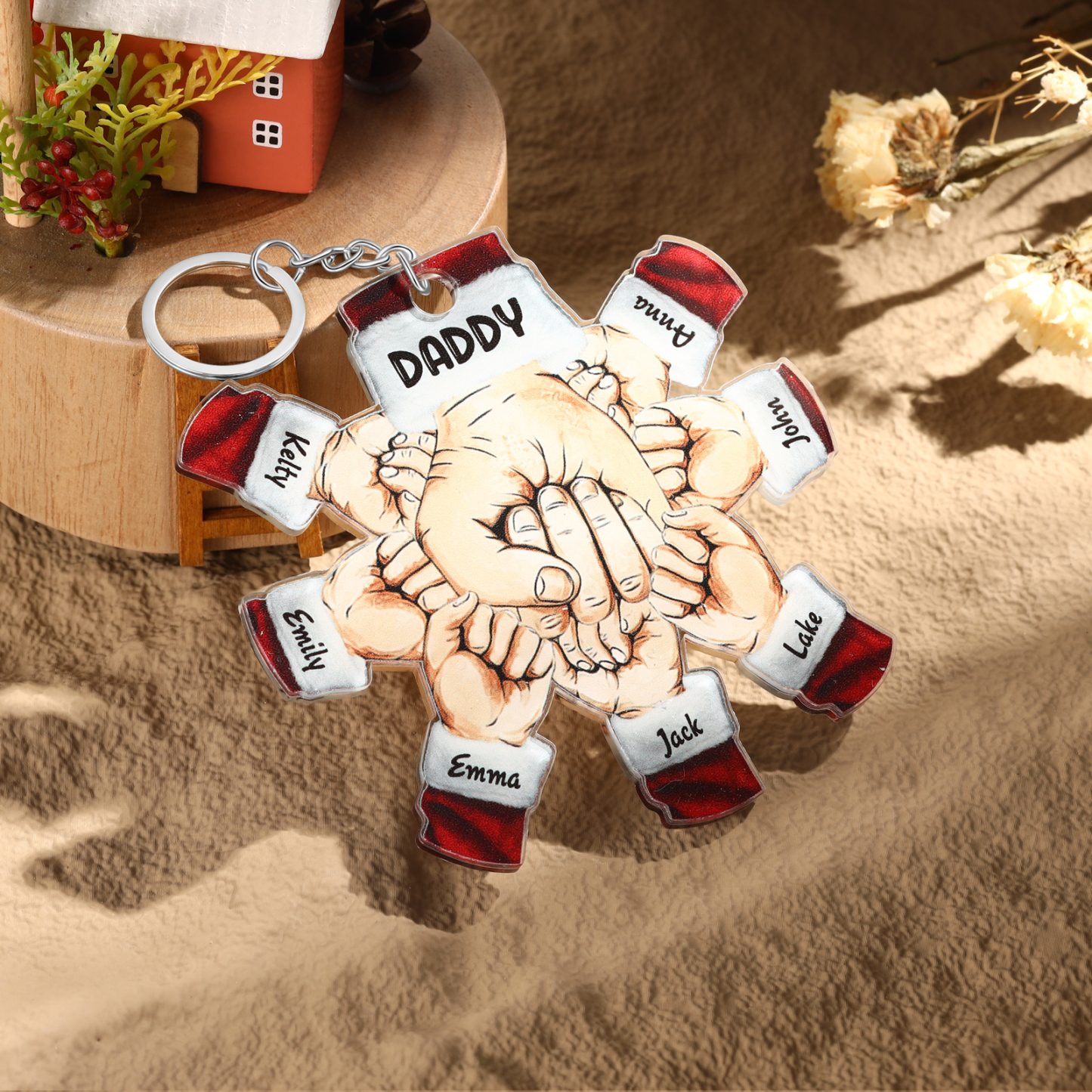 Acrylic Fist Bump Keychain Custom 7 Names & 1 Text Hanging Ornaments Personalised Christmas Keyring for Dad/Grandpa-Jessemade AU