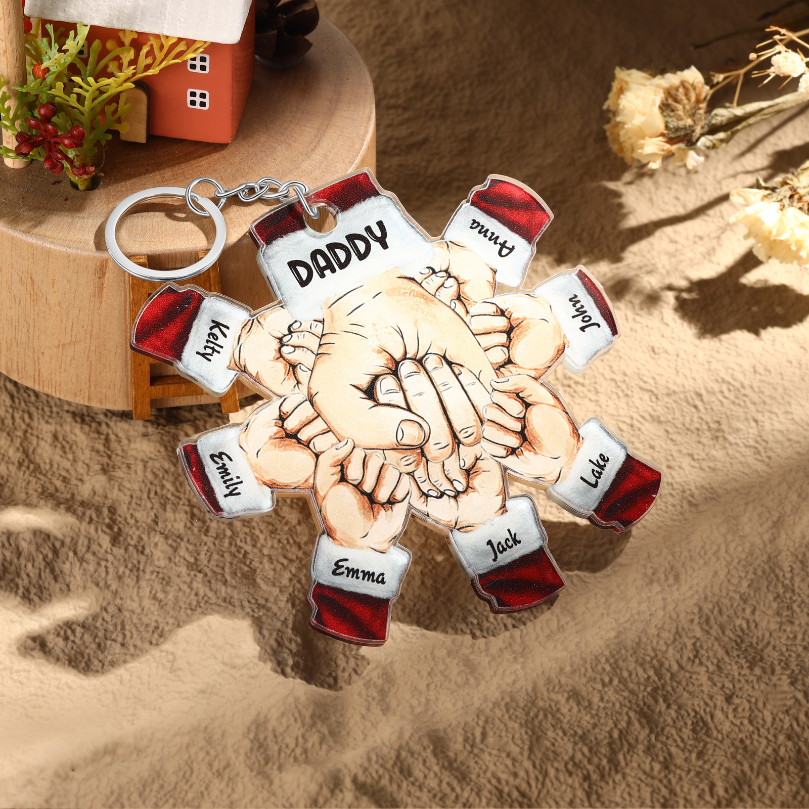 Acrylic Fist Bump Keychain Custom 7 Names & 1 Text Hanging Ornaments Personalised Christmas Keyring for Dad/Grandpa-Jessemade AU