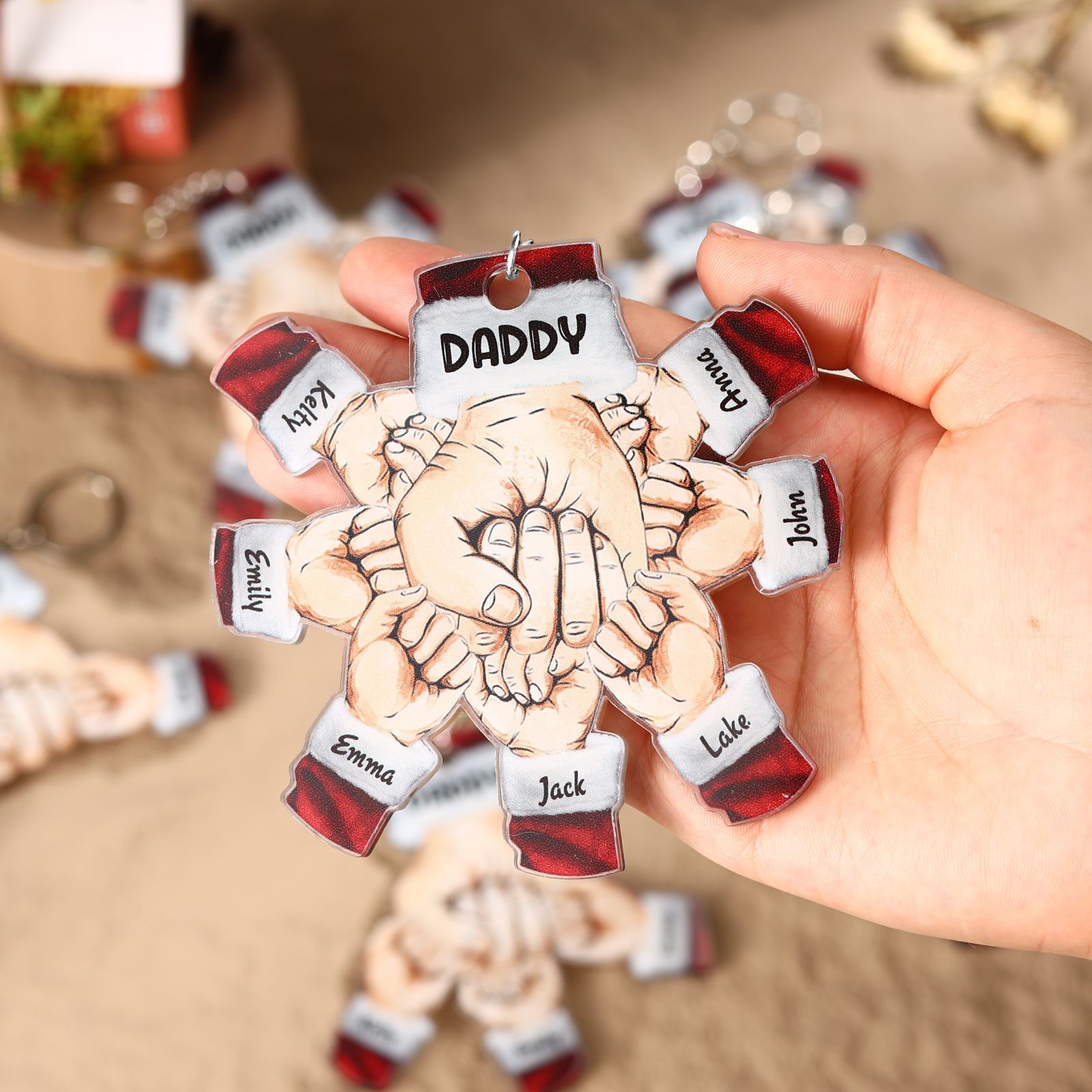 Acrylic Fist Bump Keychain Custom 7 Names & 1 Text Hanging Ornaments Personalised Christmas Keyring for Dad/Grandpa-Jessemade AU