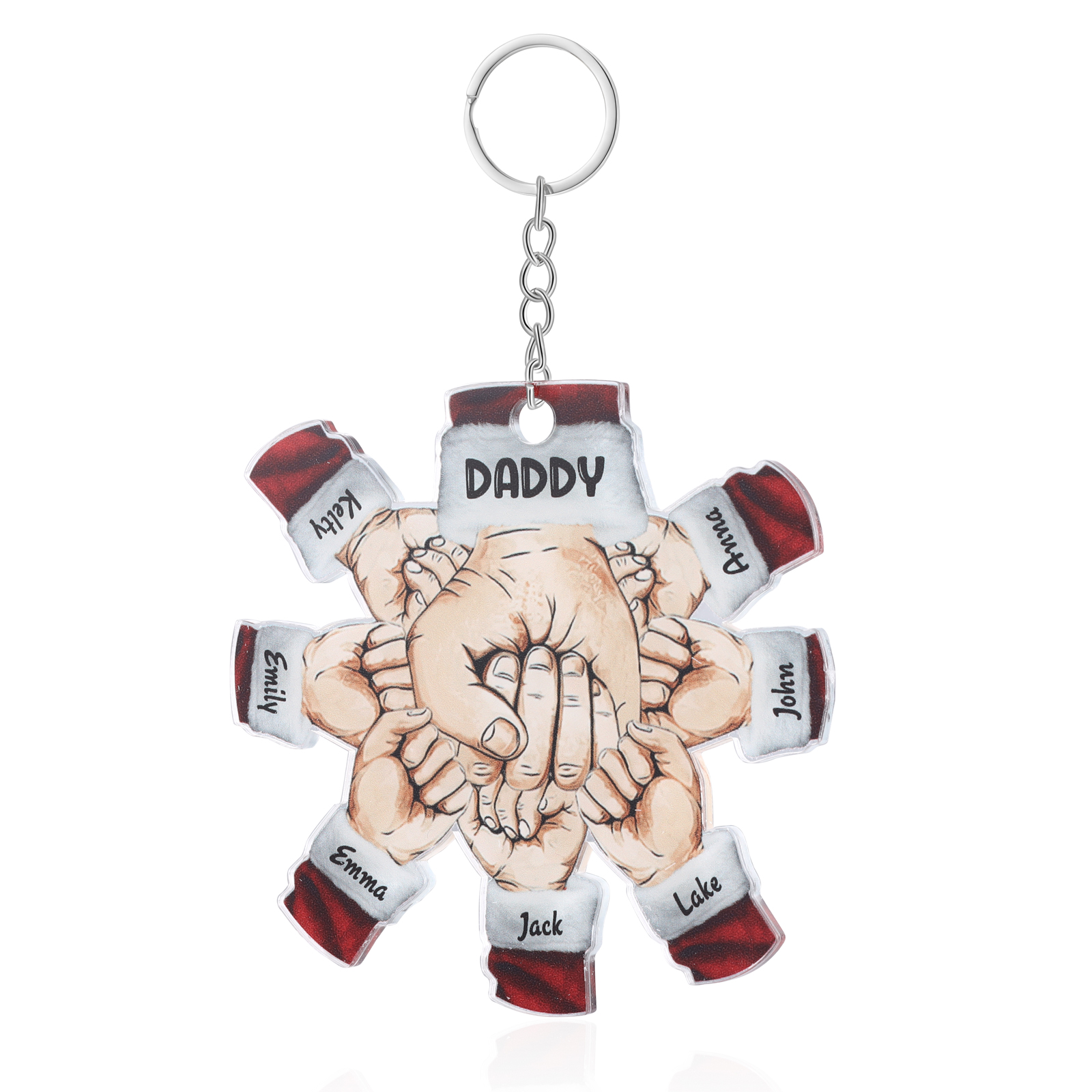 Acrylic Fist Bump Keychain Custom 7 Names & 1 Text Hanging Ornaments Personalised Christmas Keyring for Dad/Grandpa-Jessemade AU