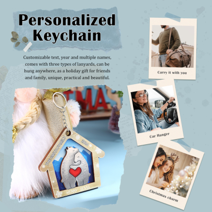Wooden Bear Family Hanging Ornaments Personalised Text & Year Keychain Custom 2–6 Names Keyring Christmas for Family-Jessemade AU