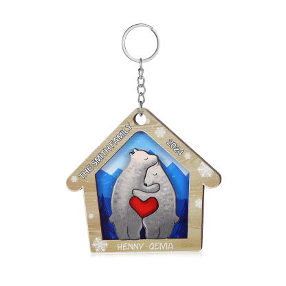 Wooden Bear Family Hanging Ornaments Personalised Text & Year Keychain Custom 2–6 Names Keyring Christmas for Family-Jessemade AU