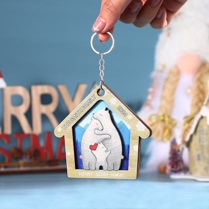 Wooden Bear Family Hanging Ornaments Personalised Text & Year Keychain Custom 2–6 Names Keyring Christmas for Family-Jessemade AU