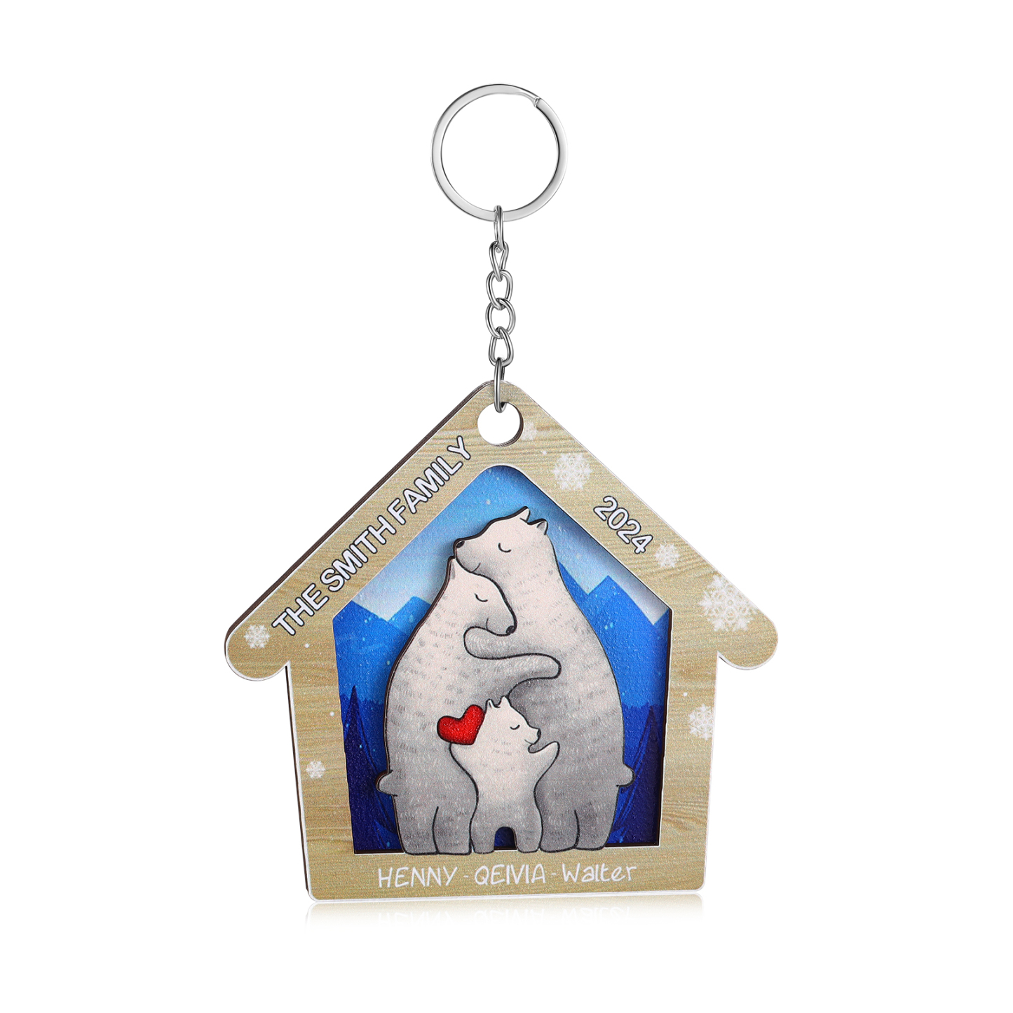Wooden Bear Family Hanging Ornaments Personalised Text & Year Keychain Custom 2–6 Names Keyring Christmas for Family-Jessemade AU