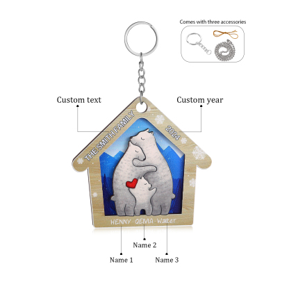 Wooden Bear Family Hanging Ornaments Personalised Text & Year Keychain Custom 2–6 Names Keyring Christmas for Family-Jessemade AU