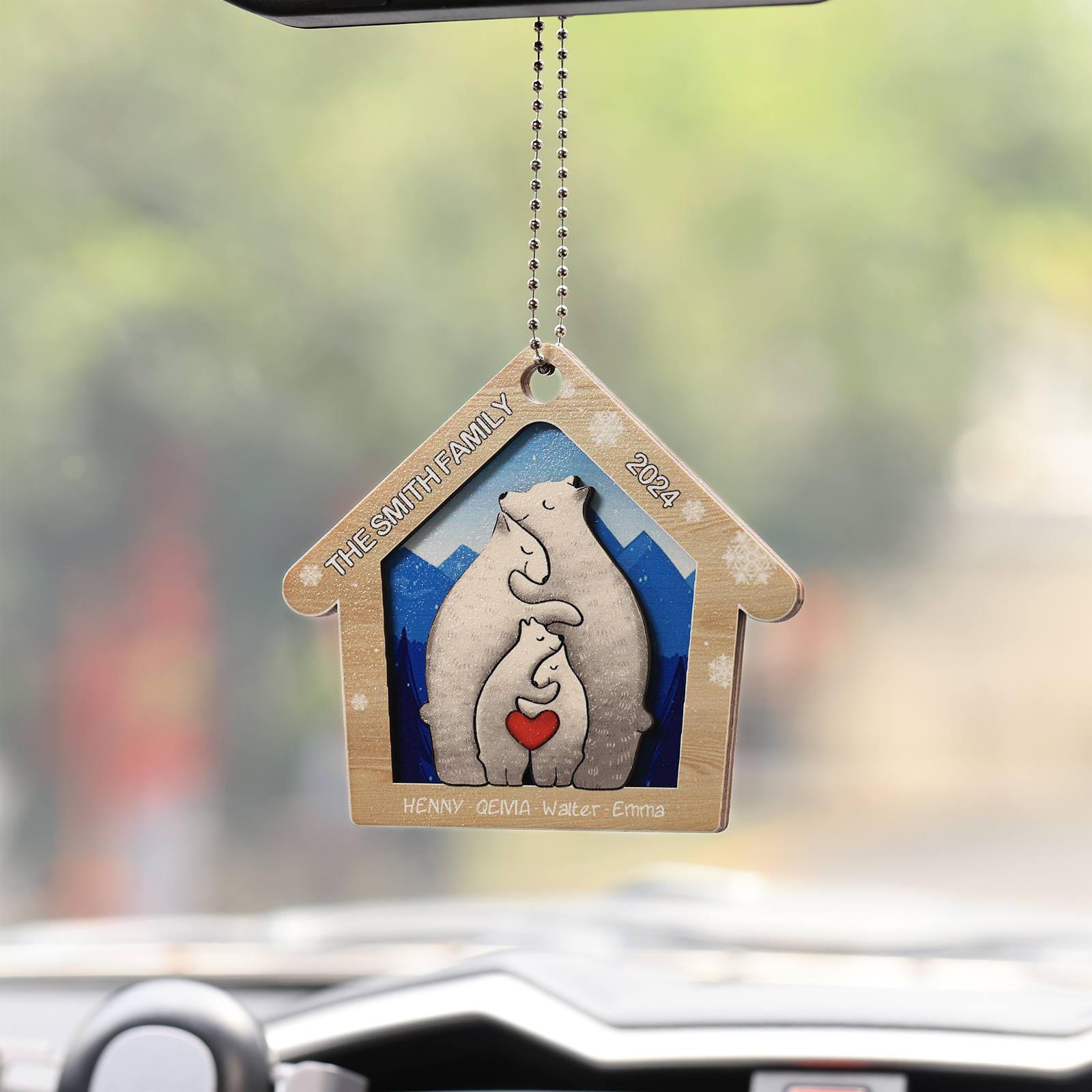 Wooden Bear Family Hanging Ornaments Personalised Text & Year Keychain Custom 2–6 Names Keyring Christmas for Family-Jessemade AU