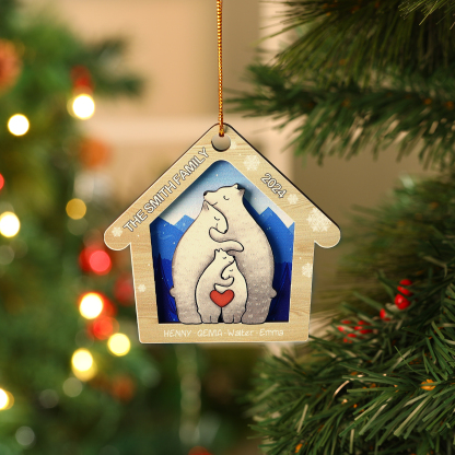 Wooden Bear Family Hanging Ornaments Personalised Text & Year Keychain Custom 2–6 Names Keyring Christmas for Family-Jessemade AU