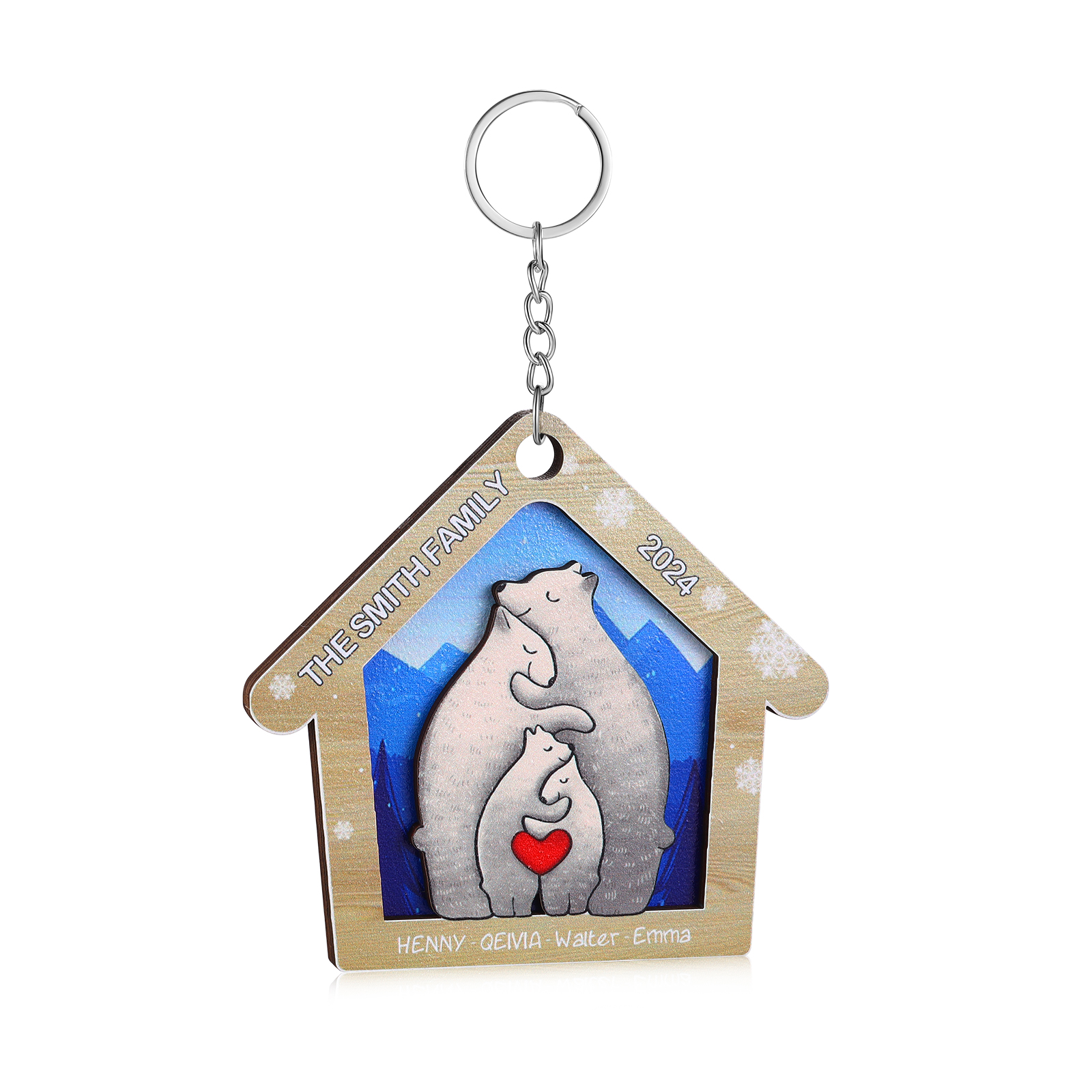 Wooden Bear Family Hanging Ornaments Personalised Text & Year Keychain Custom 2–6 Names Keyring Christmas for Family-Jessemade AU