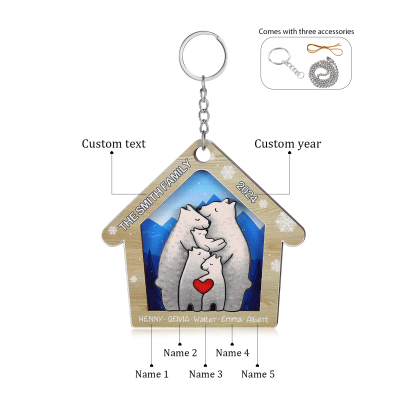 Wooden Bear Family Hanging Ornaments Personalised Text & Year Keychain Custom 2–6 Names Keyring Christmas for Family-Jessemade AU