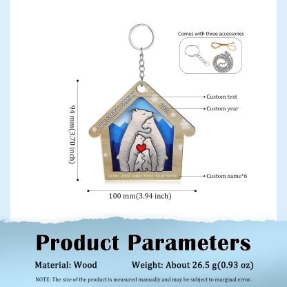 Wooden Bear Family Hanging Ornaments Personalised Text & Year Keychain Custom 2–6 Names Keyring Christmas for Family-Jessemade AU