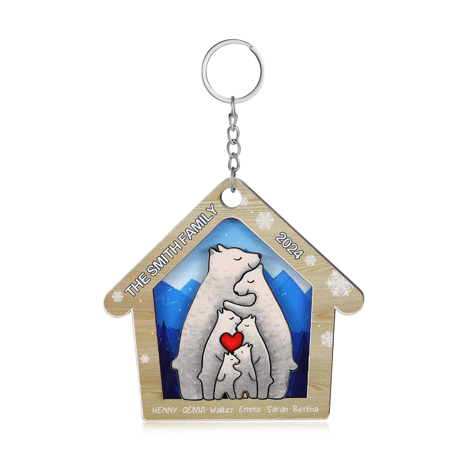 Wooden Bear Family Hanging Ornaments Personalised Text & Year Keychain Custom 2–6 Names Keyring Christmas for Family-Jessemade AU