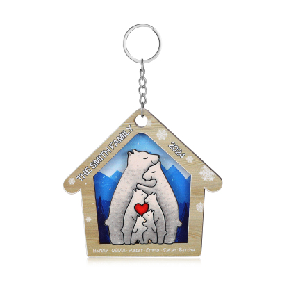 Wooden Bear Family Hanging Ornaments Personalised Text & Year Keychain Custom 2–6 Names Keyring Christmas for Family-Jessemade AU