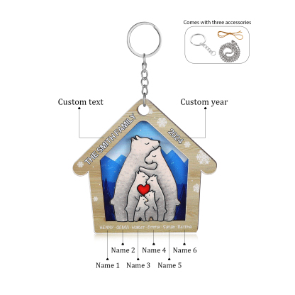 Wooden Bear Family Hanging Ornaments Personalised Text & Year Keychain Custom 2–6 Names Keyring Christmas for Family-Jessemade AU
