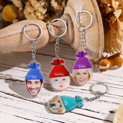 Acrylic Christmas Keyring Custom Photo & Name Hanging Ornaments Personalised Keychain for Family Friends | Jessemade-Jessemade AU