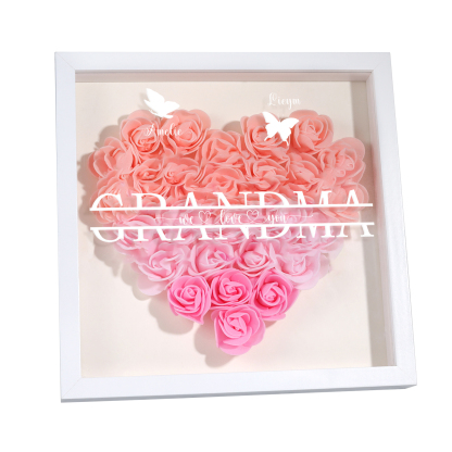 Personalised Flower Shadow Box Custom 2-7 Names & 1 Text Heart Rose Frame Decor Gift for Grandma | Jessemade-Jessemade AU