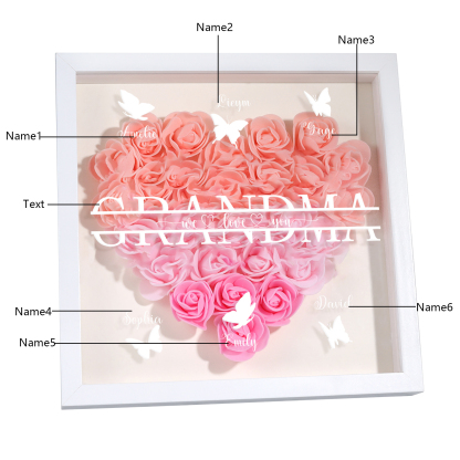 Personalised Flower Shadow Box Custom 2-7 Names & 1 Text Heart Rose Frame Decor Gift for Grandma | Jessemade-Jessemade AU