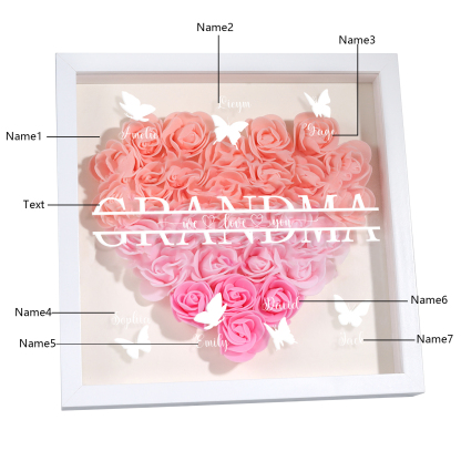 Personalised Flower Shadow Box Custom 2-7 Names & 1 Text Heart Rose Frame Decor Gift for Grandma | Jessemade-Jessemade AU