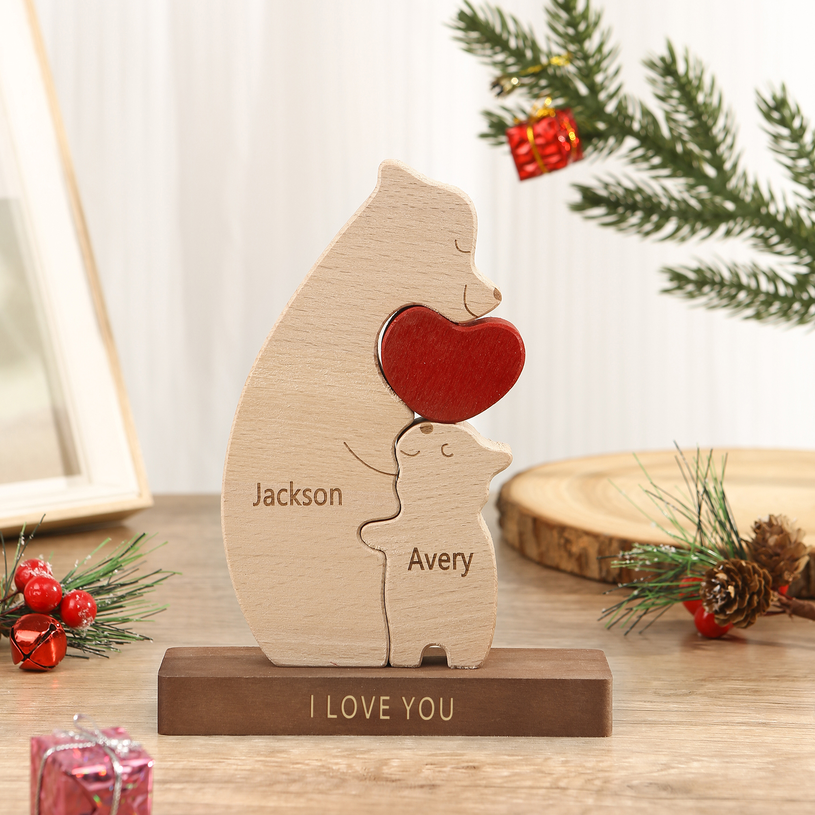Personalised Bear Family Ornament Custom 2 Names & 1 Text Puzzles Home Decor Gifts for Family-Jessemade AU