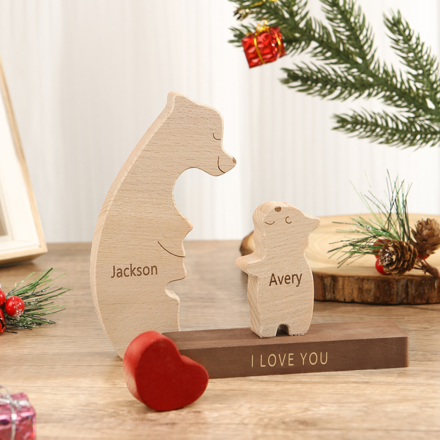 Personalised Bear Family Ornament Custom 2 Names & 1 Text Puzzles Home Decor Gifts for Family-Jessemade AU