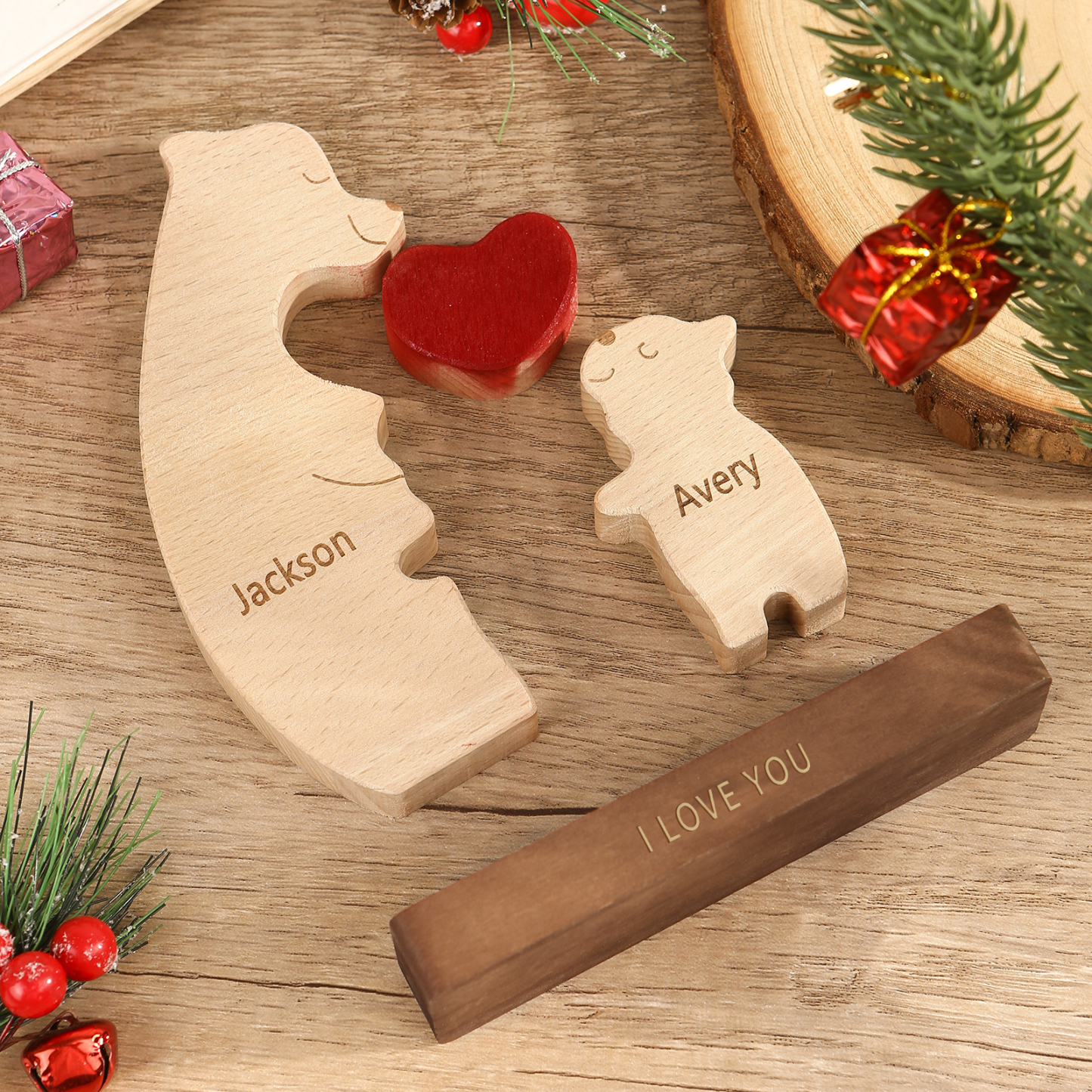 Personalised Bear Family Ornament Custom 2 Names & 1 Text Puzzles Home Decor Gifts for Family-Jessemade AU