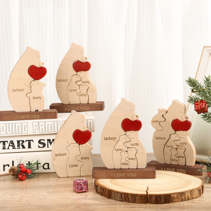 Personalised Bear Family Ornament Custom 4 Names & 1 Text Puzzles Home Decor Gifts for Family-Jessemade AU