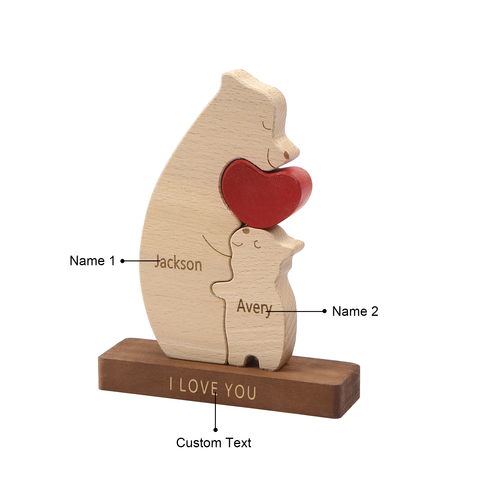 Personalised Bear Family Ornament Custom 2 Names & 1 Text Puzzles Home Decor Gifts for Family-Jessemade AU