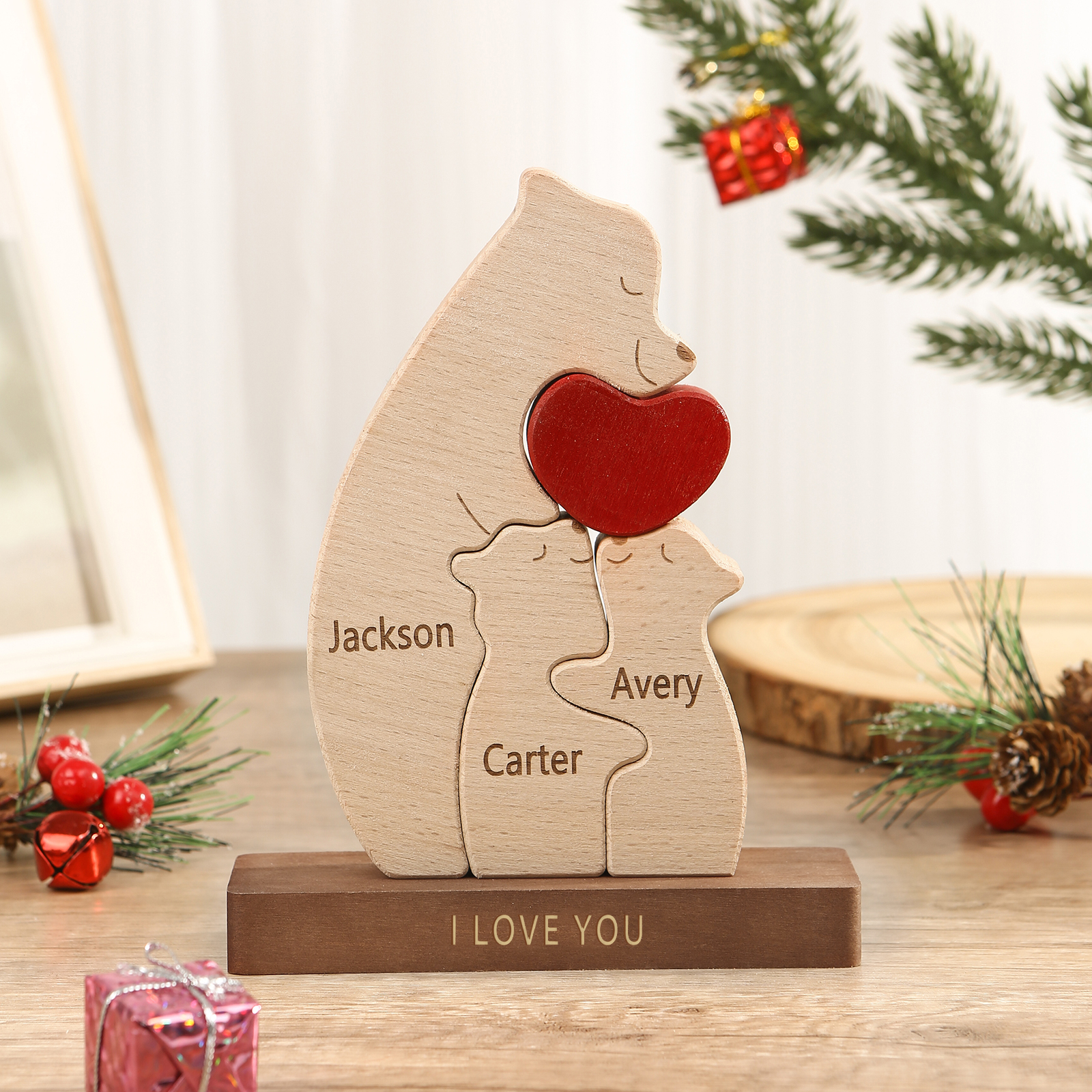 Personalised Bear Family Ornament Custom 3 Names & 1 Text Puzzles Home Decor Gifts for Family-Jessemade AU