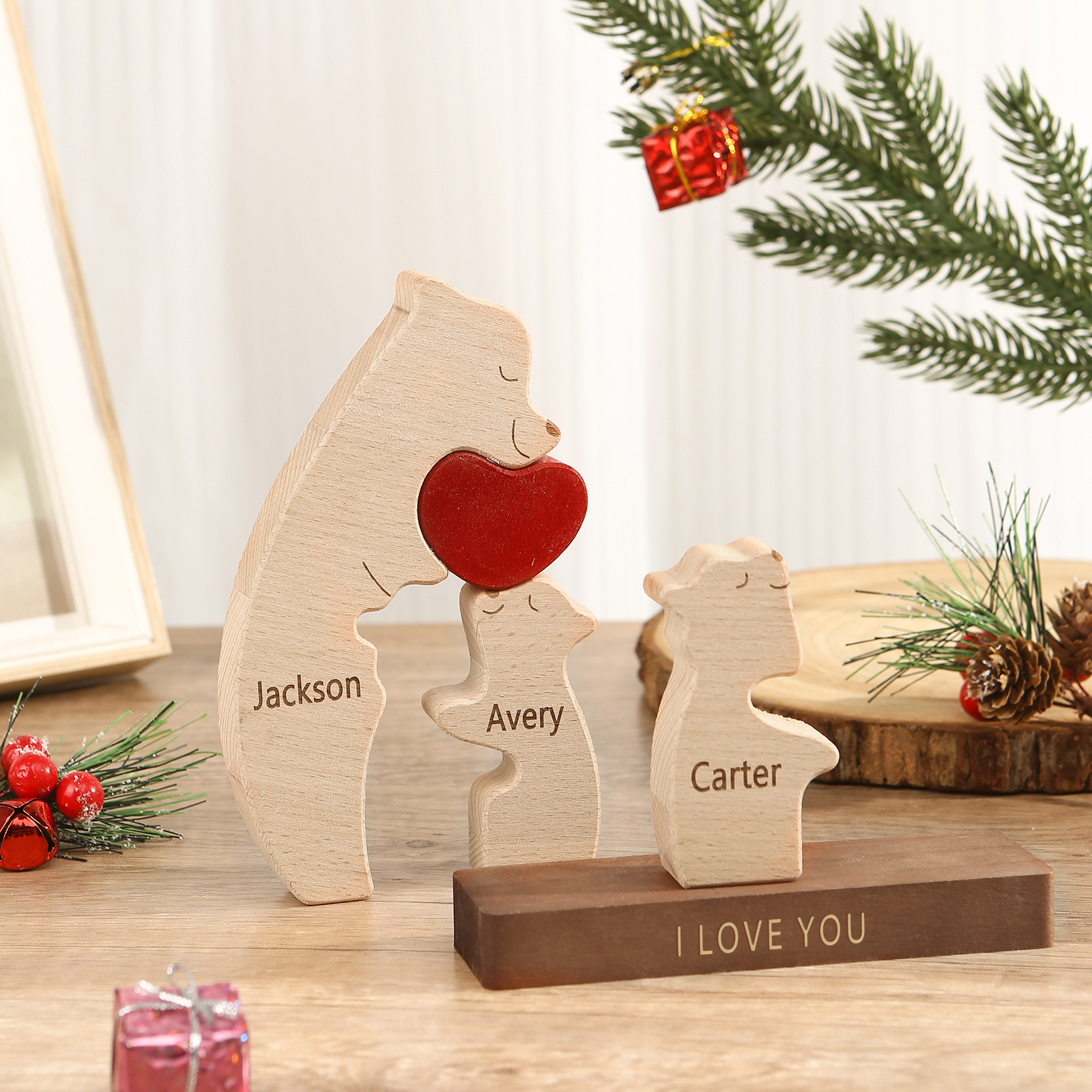 Personalised Bear Family Ornament Custom 3 Names & 1 Text Puzzles Home Decor Gifts for Family-Jessemade AU