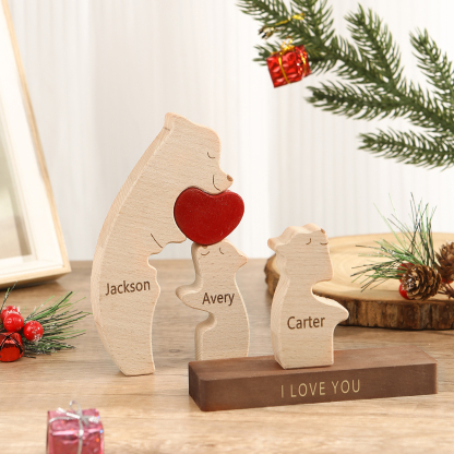 Personalised Bear Family Ornament Custom 3 Names & 1 Text Puzzles Home Decor Gifts for Family-Jessemade AU