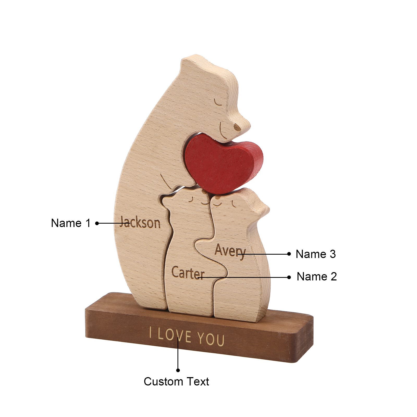 Personalised Bear Family Ornament Custom 3 Names & 1 Text Puzzles Home Decor Gifts for Family-Jessemade AU
