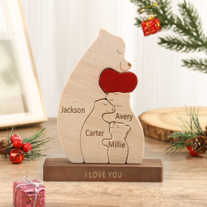Personalised Bear Family Ornament Custom 4 Names & 1 Text Puzzles Home Decor Gifts for Family-Jessemade AU