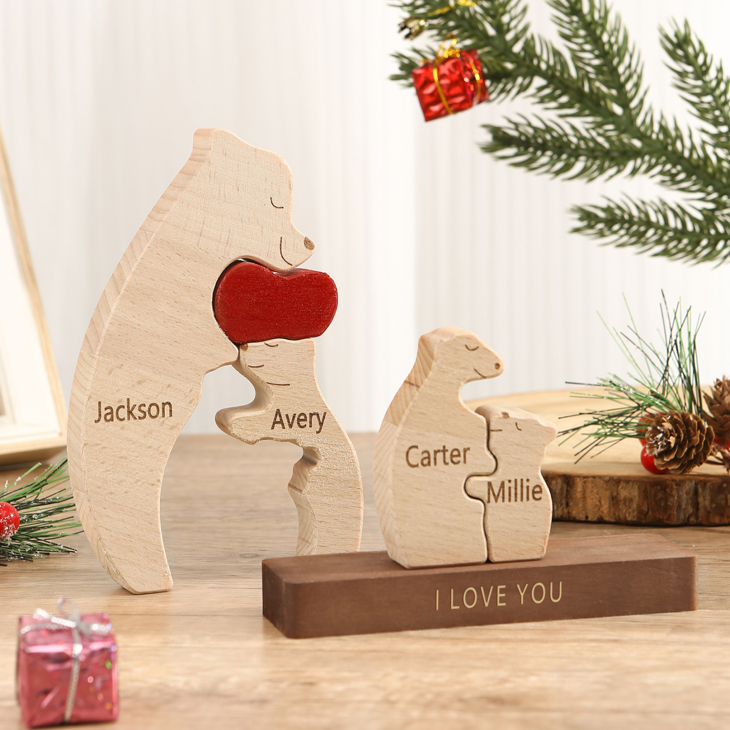 Personalised Bear Family Ornament Custom 4 Names & 1 Text Puzzles Home Decor Gifts for Family-Jessemade AU
