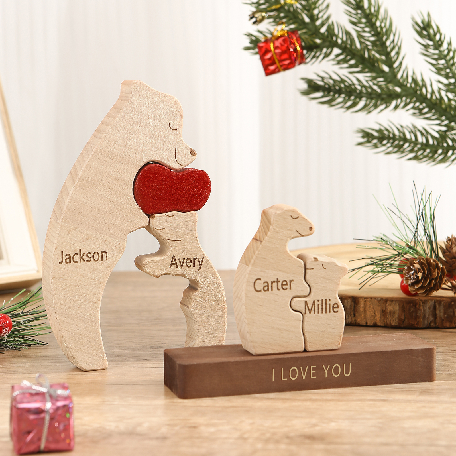 Personalised Bear Family Ornament Custom 4 Names & 1 Text Puzzles Home Decor Gifts for Family-Jessemade AU