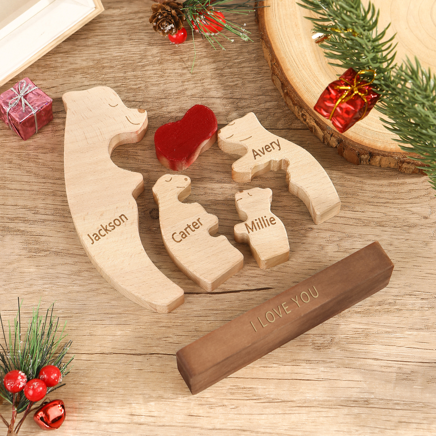 Personalised Bear Family Ornament Custom 4 Names & 1 Text Puzzles Home Decor Gifts for Family-Jessemade AU