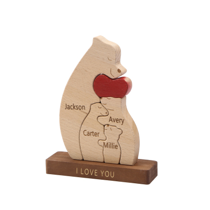 Personalised Bear Family Ornament Custom 4 Names & 1 Text Puzzles Home Decor Gifts for Family-Jessemade AU